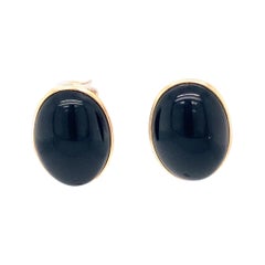 1950s Onyx Stud Earrings in 14 Karat Yellow Gold