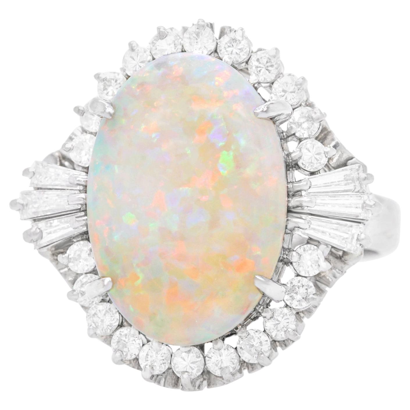 1950s Opal and Diamond-Set Platinum Ring