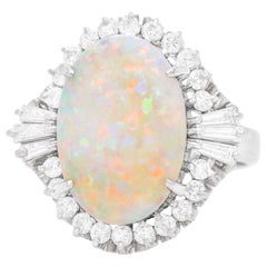 1950s Opal and Diamond-Set Platinum Ring