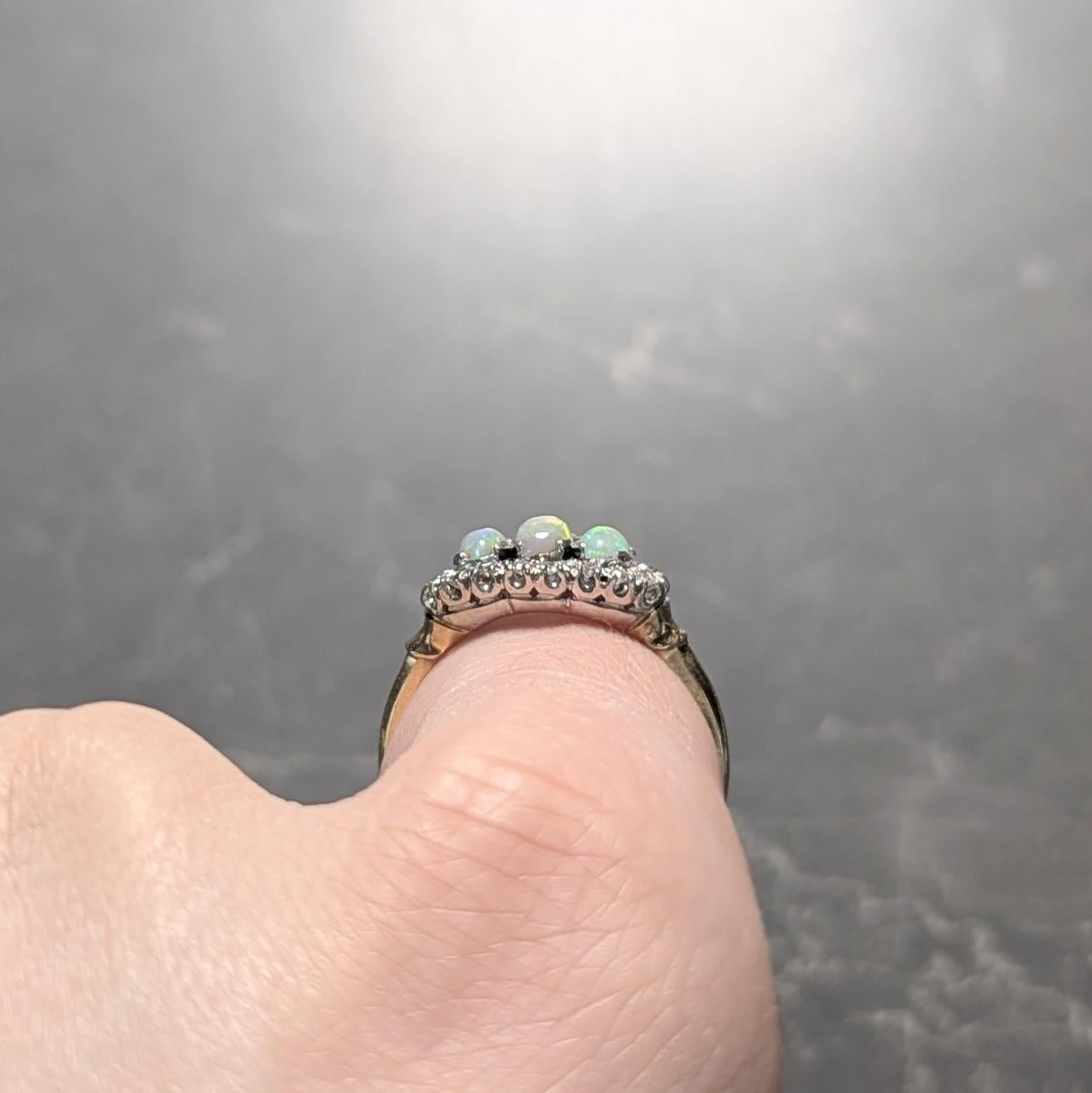 1950's Opal Cabochon Diamond 14 Karat Two-Tone Gold Vintage Halo Ring For Sale 6