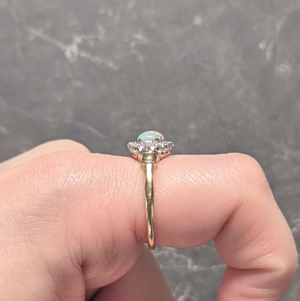 1950's Opal Cabochon Diamond 14 Karat Two-Tone Gold Vintage Halo Ring For Sale 7