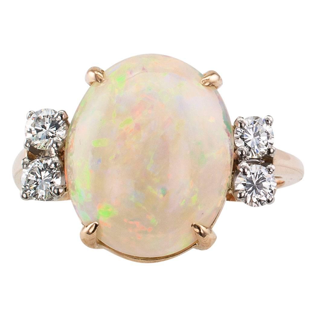 Modern 1950s Opal Diamond Gold Ring