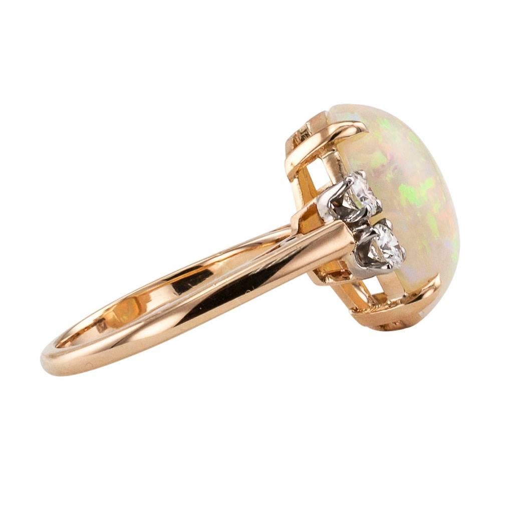 1950s Opal Diamond Gold Ring In Excellent Condition In Los Angeles, CA