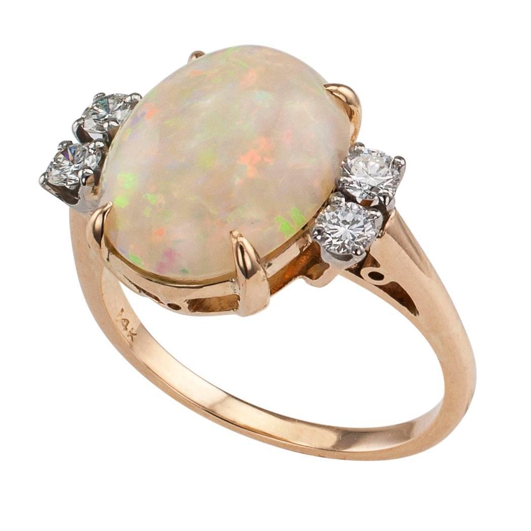 1950s Opal Diamond Gold Ring