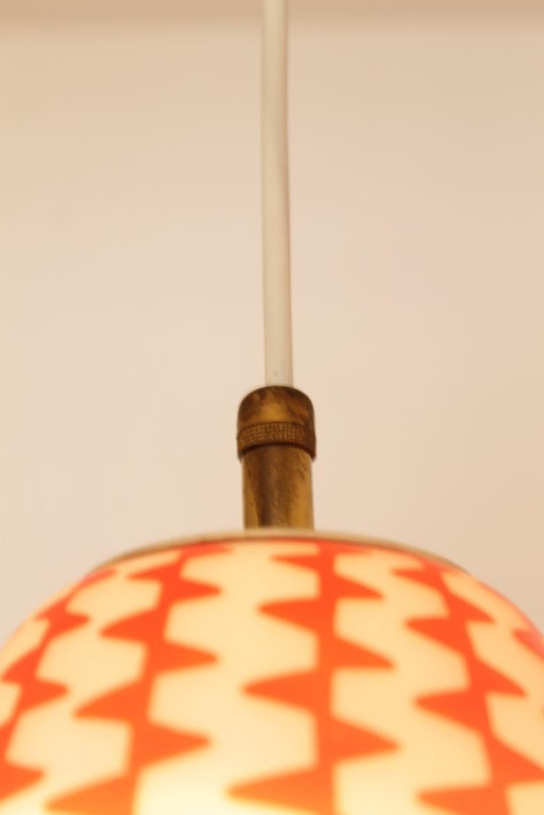 Italian 1950s Opaline and Brass Pendant Lamp