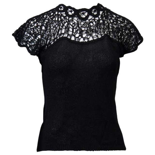 Openwork Top 1980s Metallic Openwork Top with Beaded Trim For Sale at 1stDibs