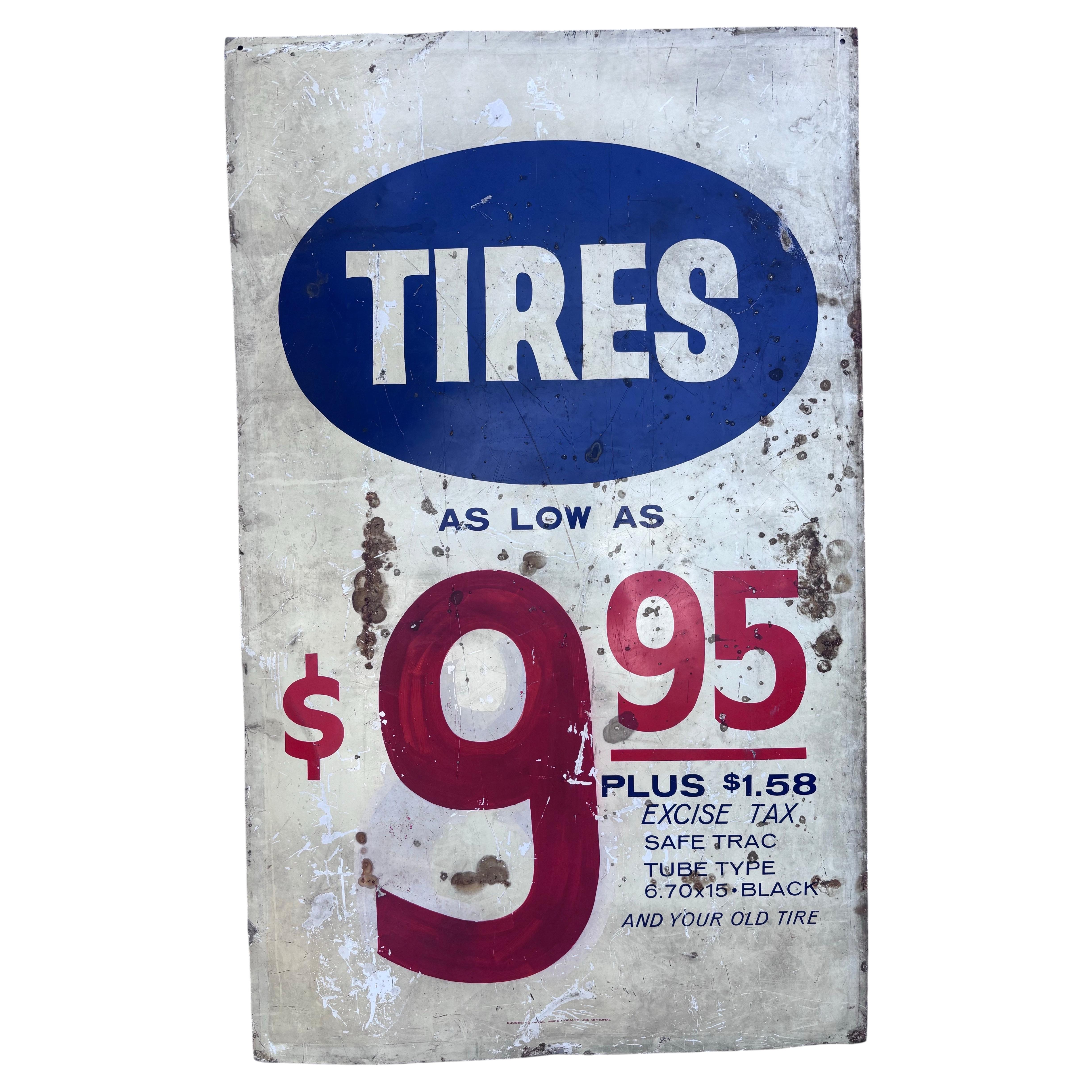 1950's or 60's Hand-Painted Tire Sign, 2 sided! For Sale