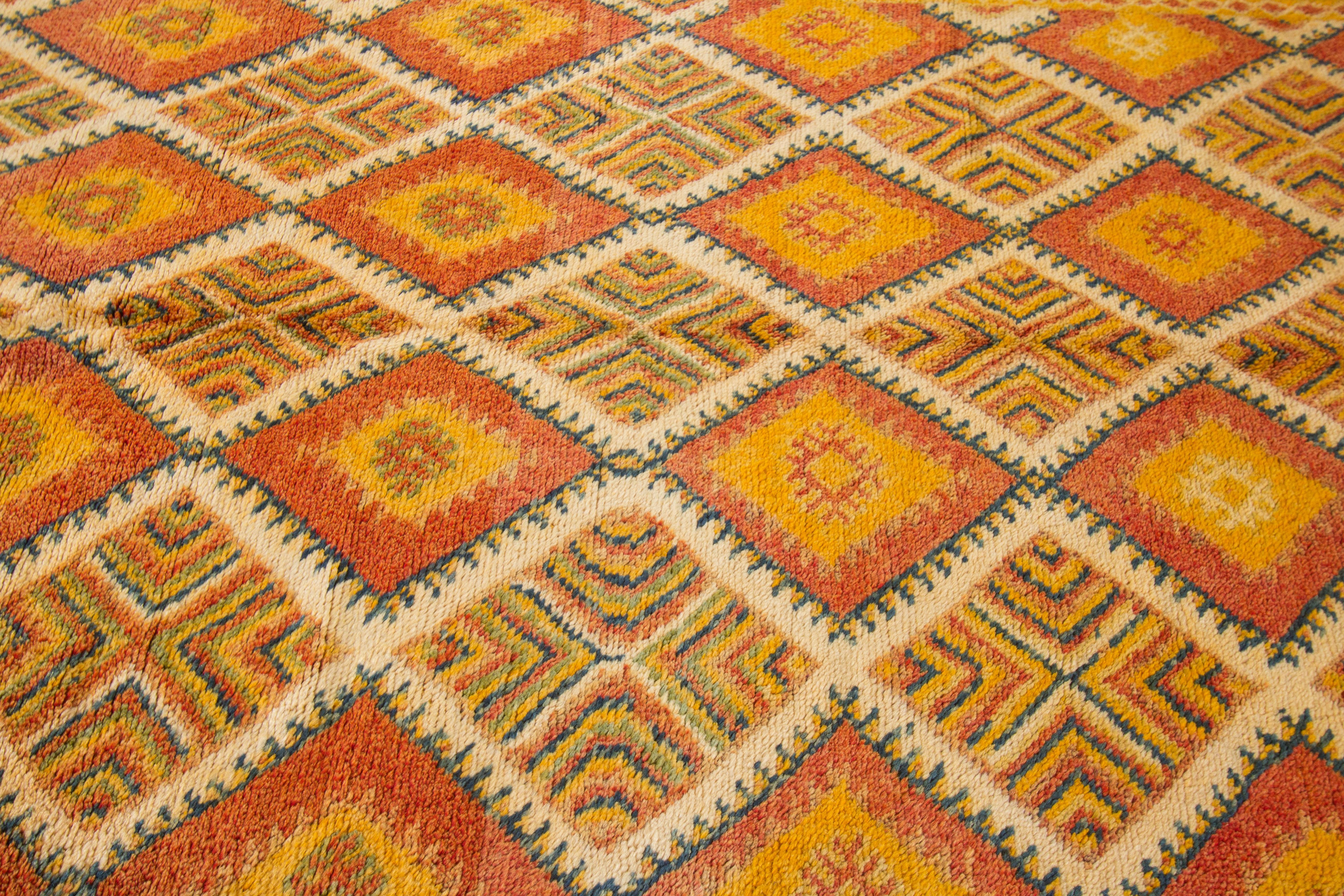 Hand-Knotted Vintage Orange Moroccan Handmade Tribal Wool Rug For Sale