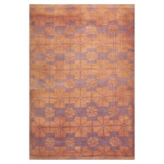 1950s Orange Cross Modern Geometric Cotton Vintage Textile Ziloo Handknotted Rug