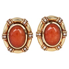 Pendientes de oro de 14k con jadeíta naranja y diamantes de los años 50