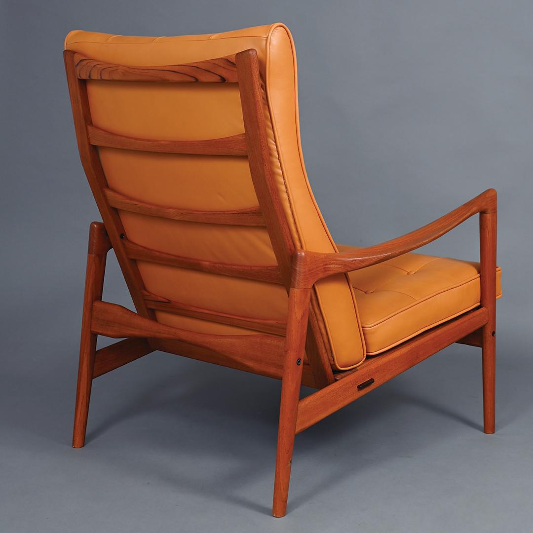 A beautiful 1950's lb Kofod-Larsen for Olof Pearsin (OPE) Orenas Lounge Chair.  Sympathetically restored with an Afromosia frame and newly upholstered in luxurious soft leather.

Note: When buying or delivering an item in the UK, VAT will be added.
