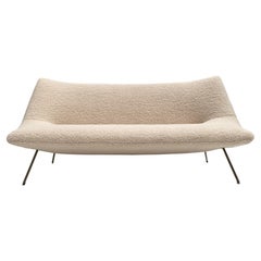 1950's Organic Design Sofa Restored with New Faux Sheepskin Upholstery