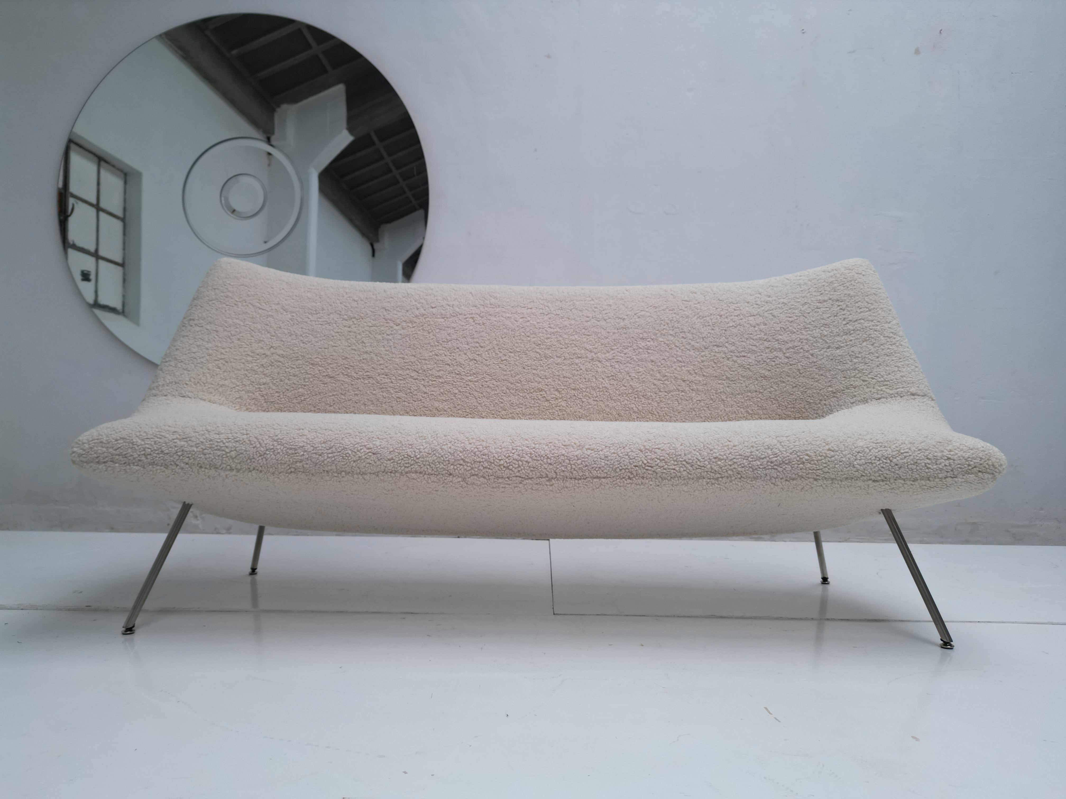 1950's Organic Design Sofa Restored with New Faux Sheepskin Upholstery  For Sale 1