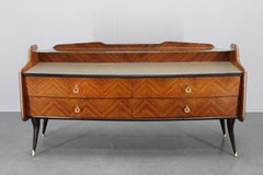 1950s Organic Italian Sideboard with Glass Top and 4 Drawers