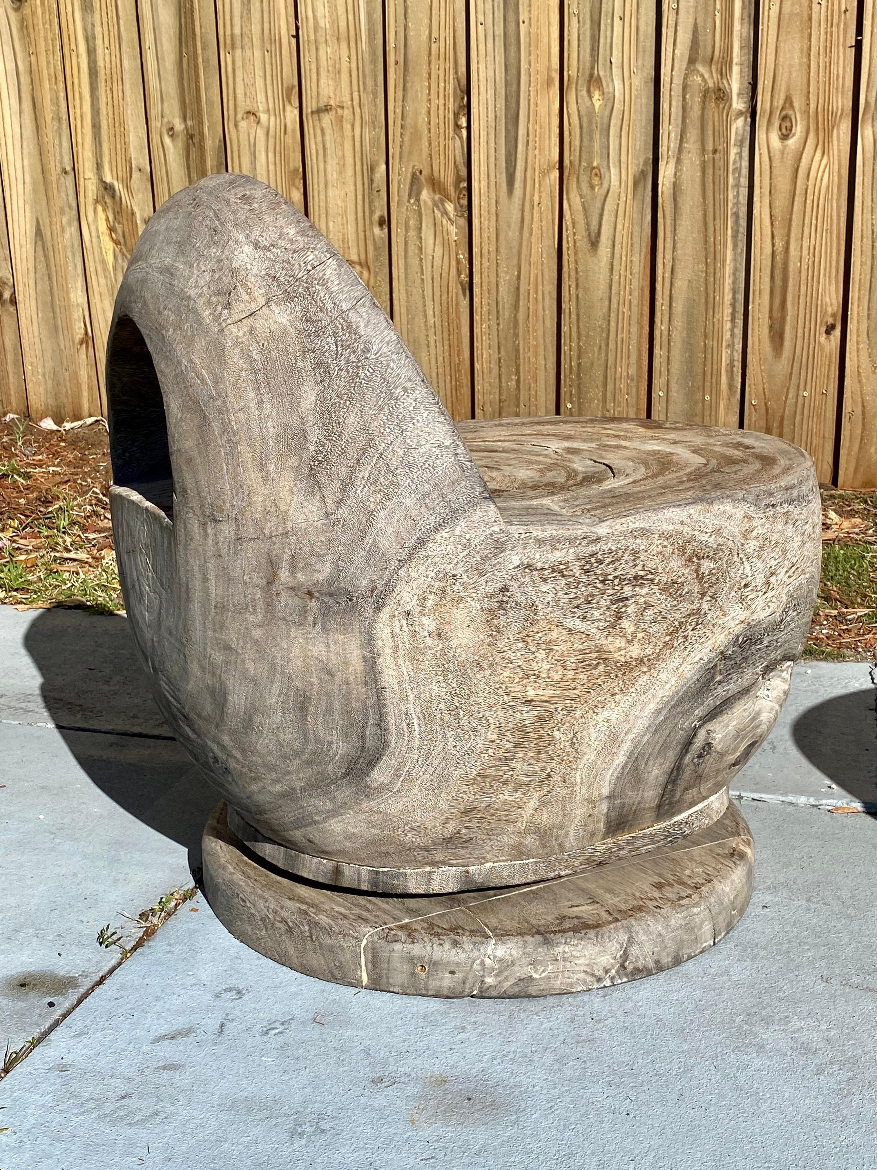 1950s Organic Wood Sculptural Carved Cerused Oak Barrel Swivel Chairs, Set of 2 For Sale 7