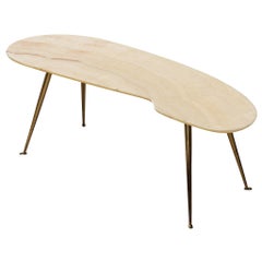 1950s Organically-Shaped Italian Coffee Table in White Onyx and Brass
