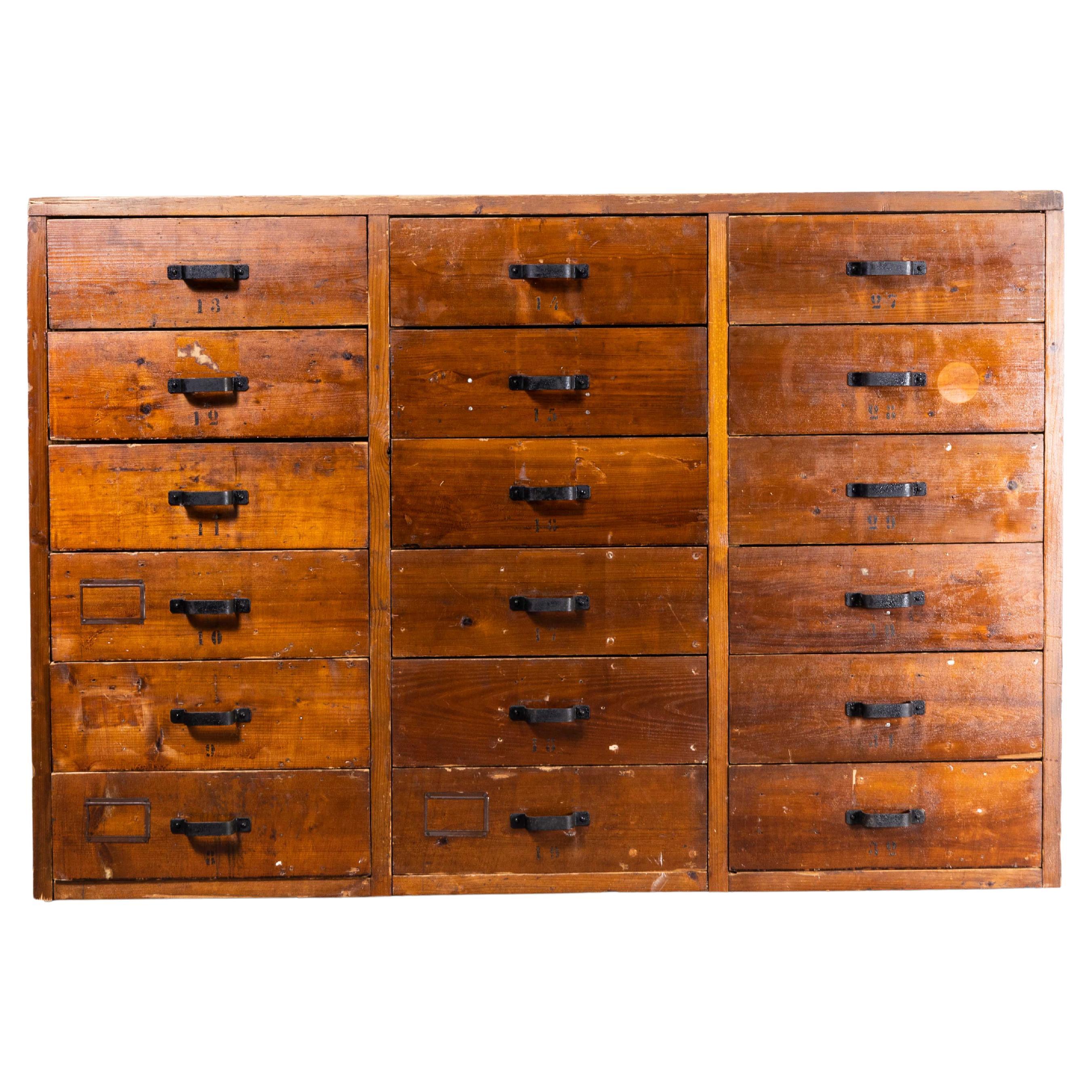 1950's Orginal French Workshop Bank Of Drawers - Twenty One Drawers For Sale