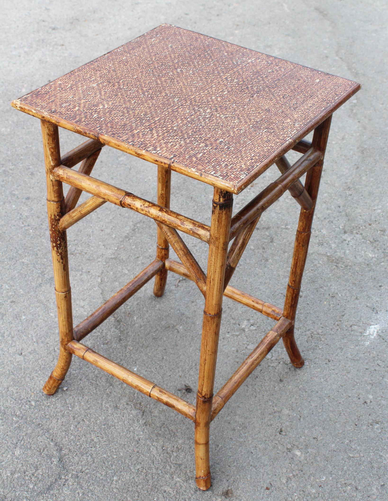 1950s Oriental Bamboo and Rattan Side Table 4