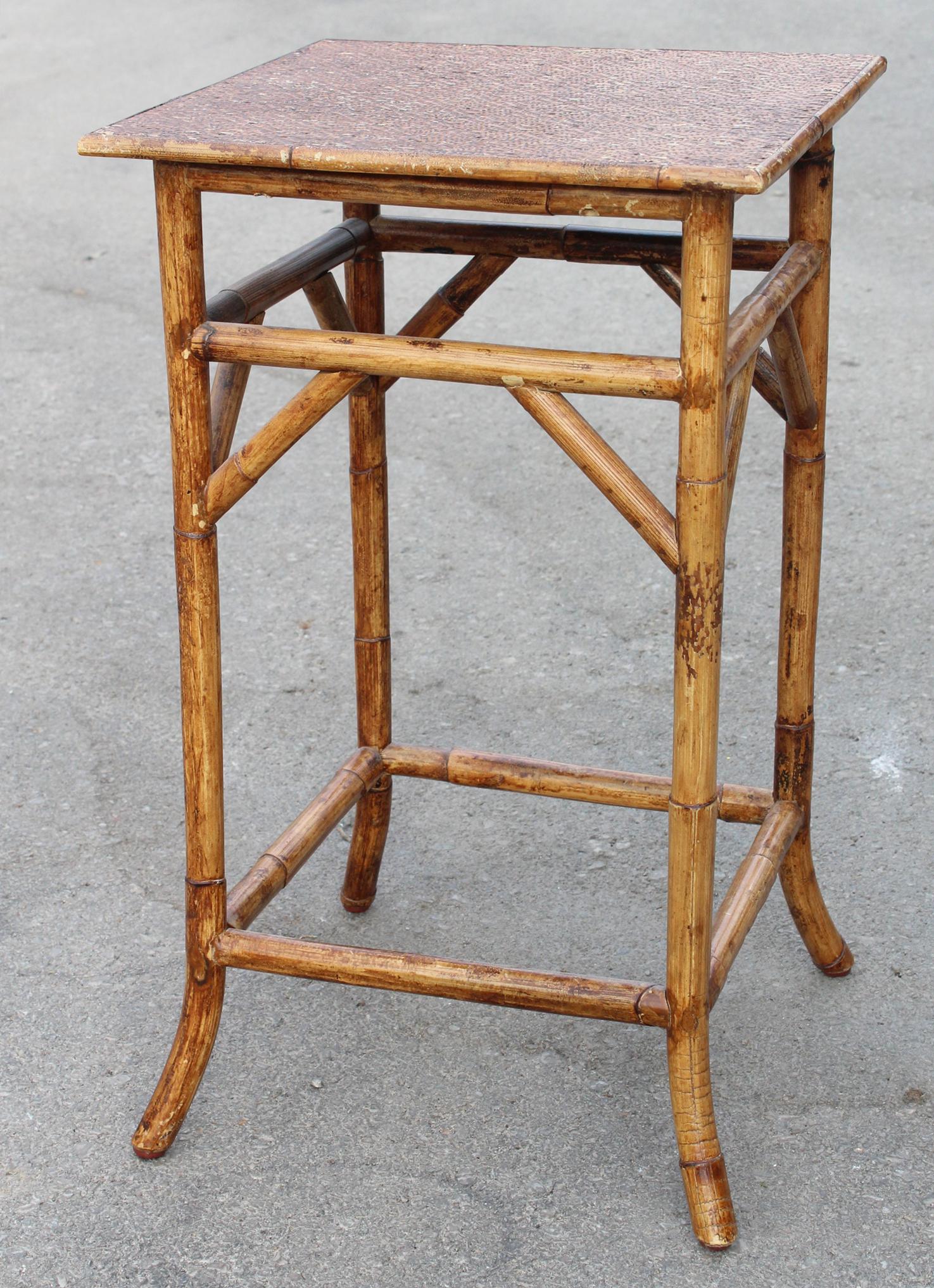 1950s Oriental bamboo and rattan side table.