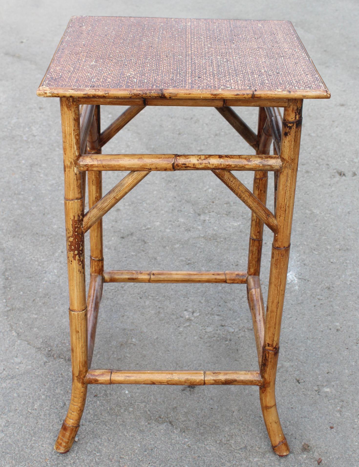 1950s Oriental Bamboo and Rattan Side Table 2