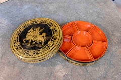 1950s Oriental Lacquered Box Made of Papier-mâché, Lacquered and Decorated