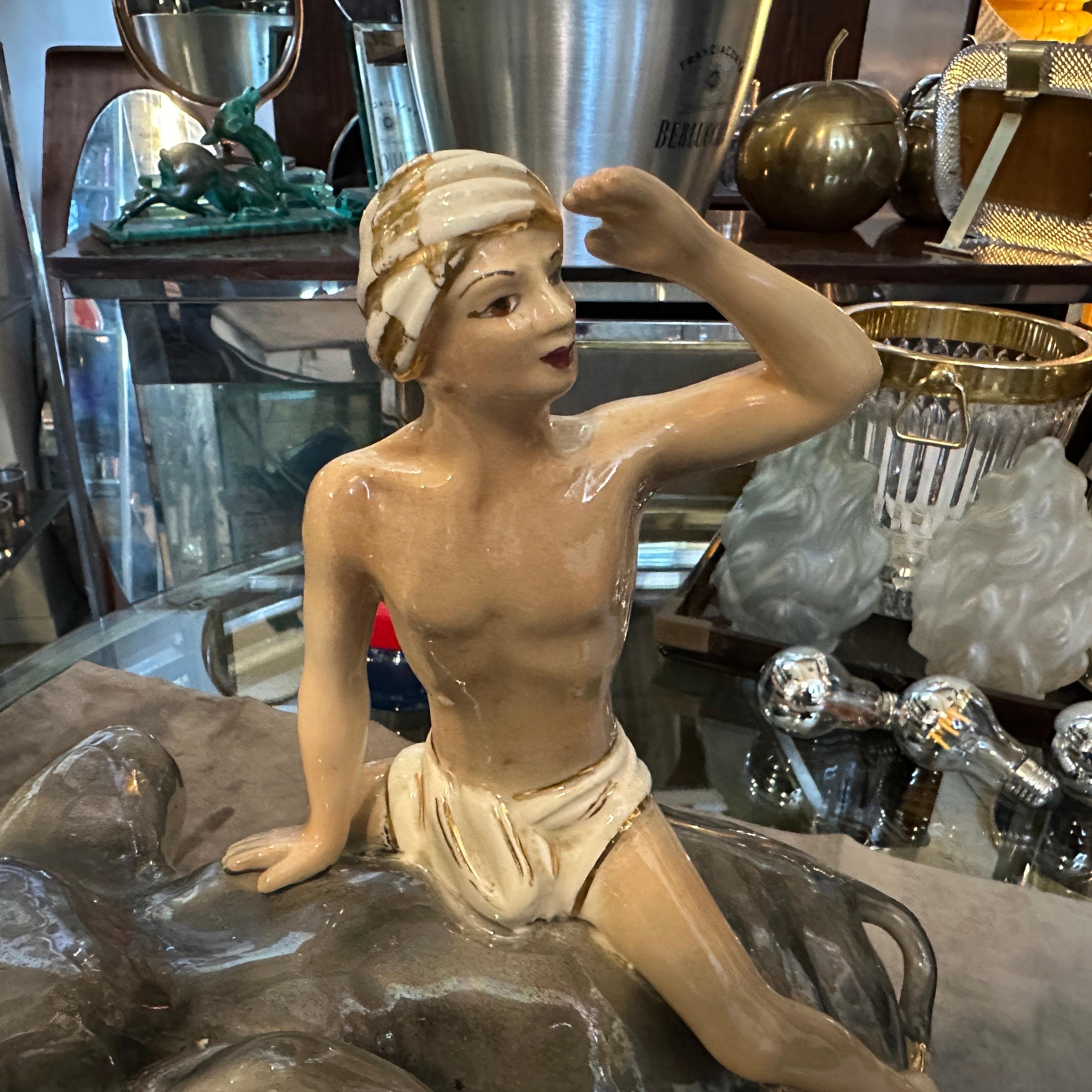 1950er Jahre Orientalistische keramische Figur eines Jungen auf einem Elefanten von Sica im Angebot 3