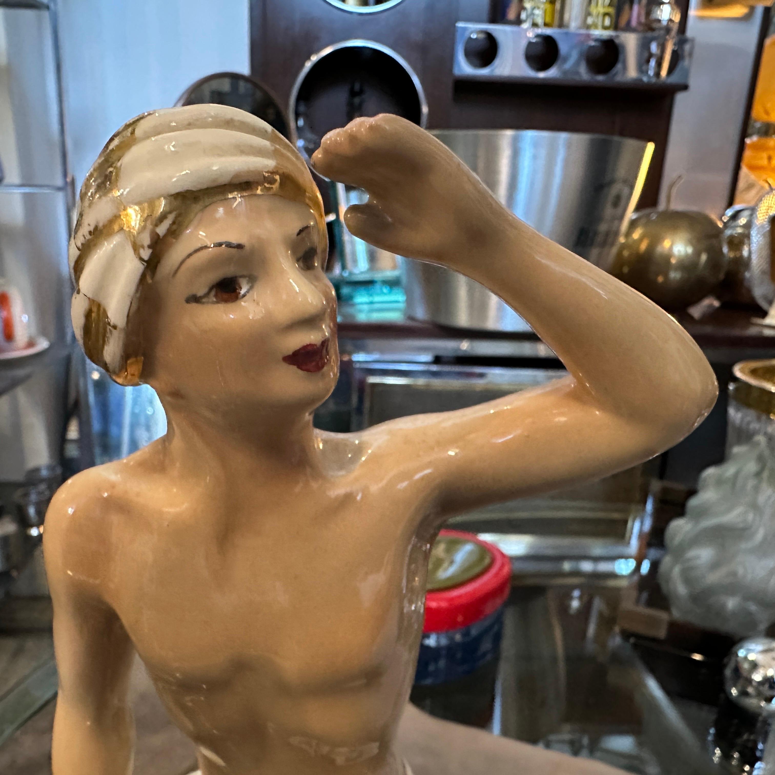 1950er Jahre Orientalistische keramische Figur eines Jungen auf einem Elefanten von Sica im Angebot 4