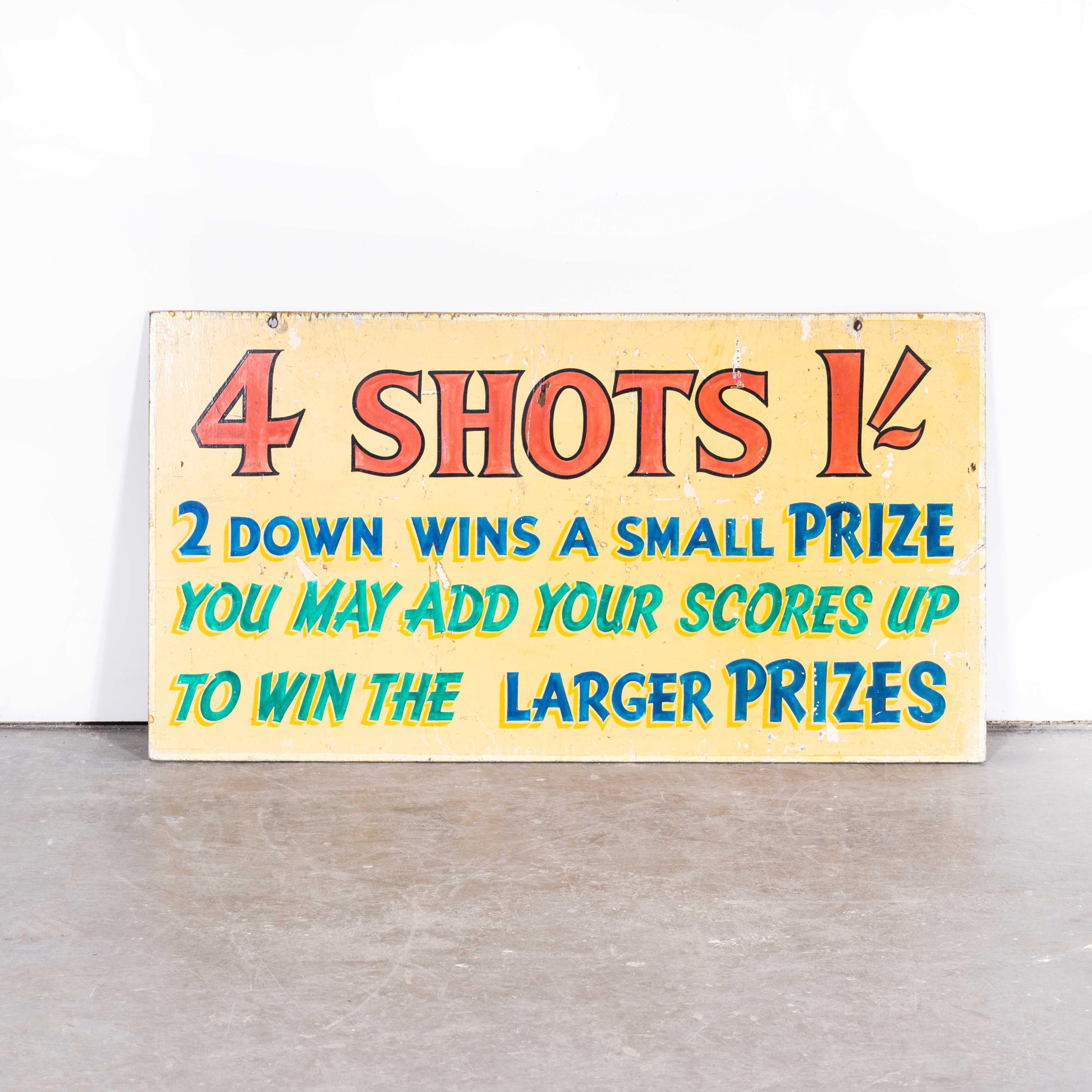 English 1950s Original 4 Shots Fairground Sign