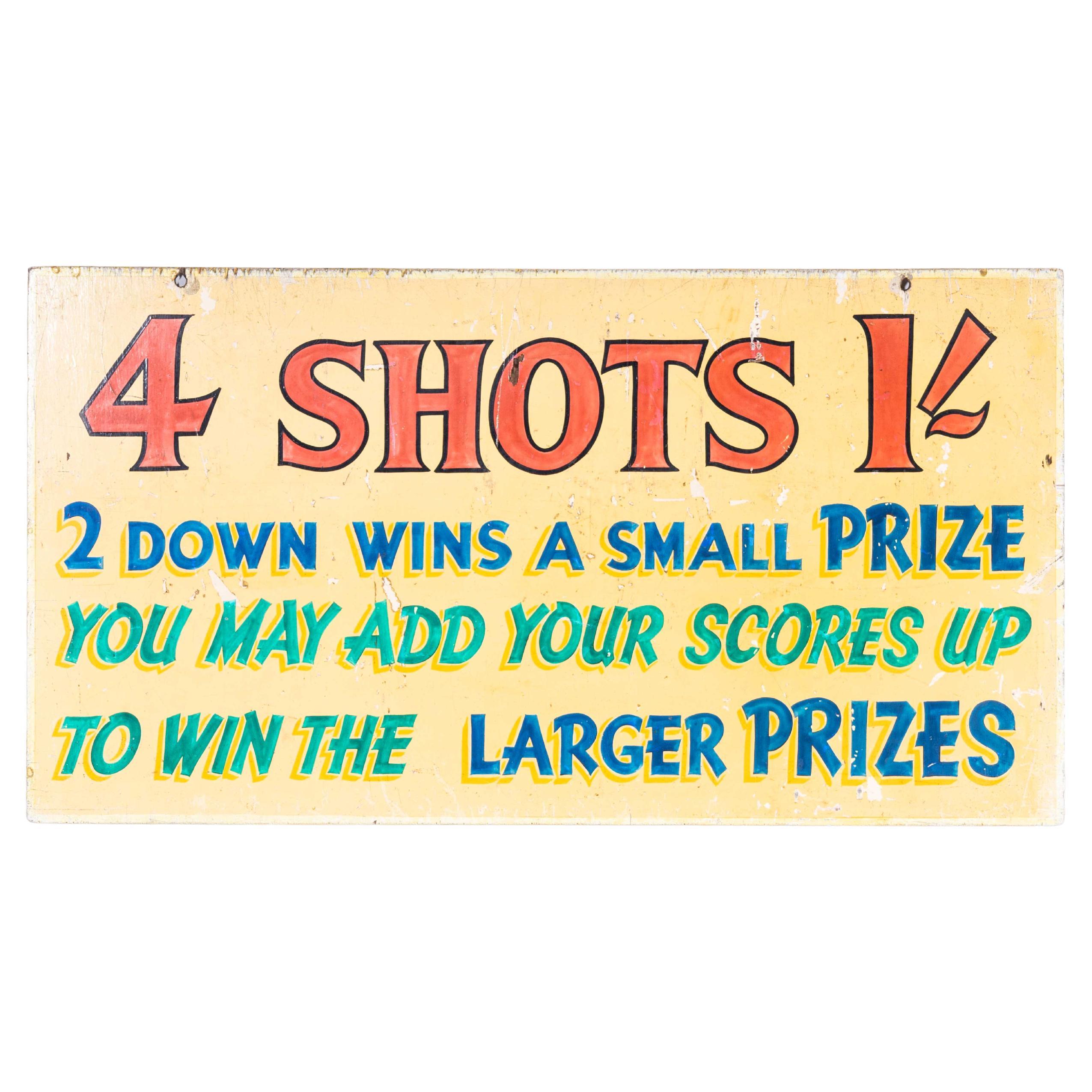 1950s Original 4 Shots Fairground Sign For Sale