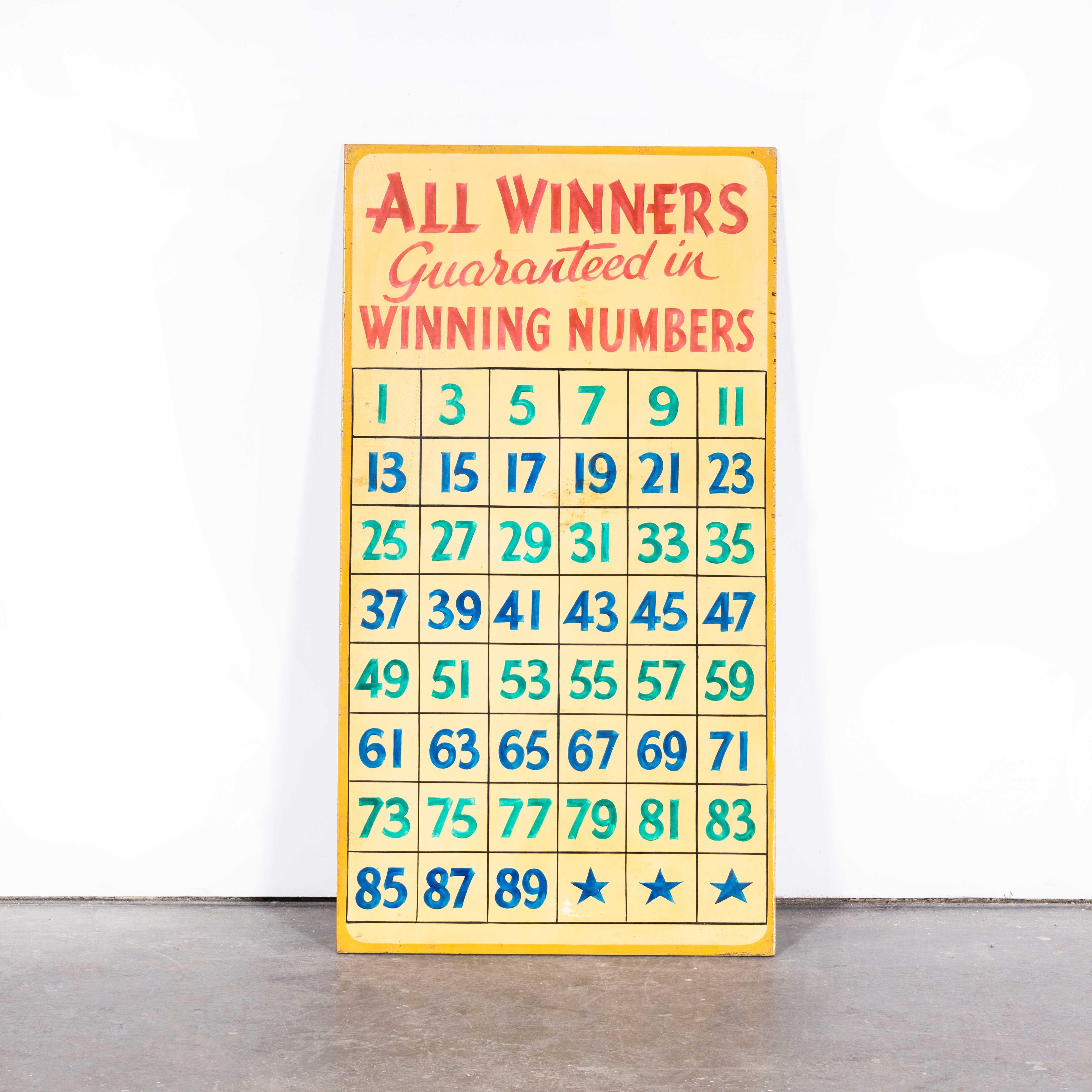 English 1950s Original All Winners Large Fairground Sign For Sale