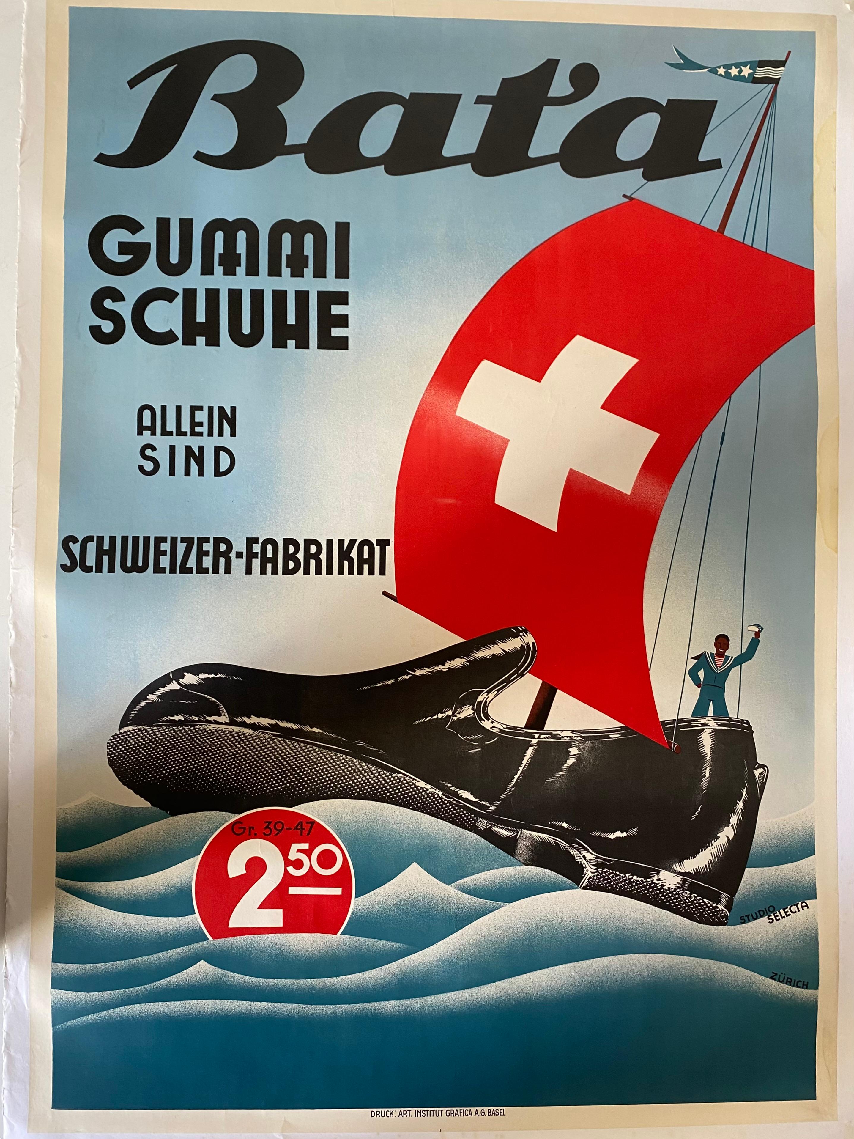 Originales Vintage-Wandplakat „Bata-Schuhunternehmen“ im Vintage-Stil, Schweiz, 1950er Jahre (Moderne der Mitte des Jahrhunderts) im Angebot
