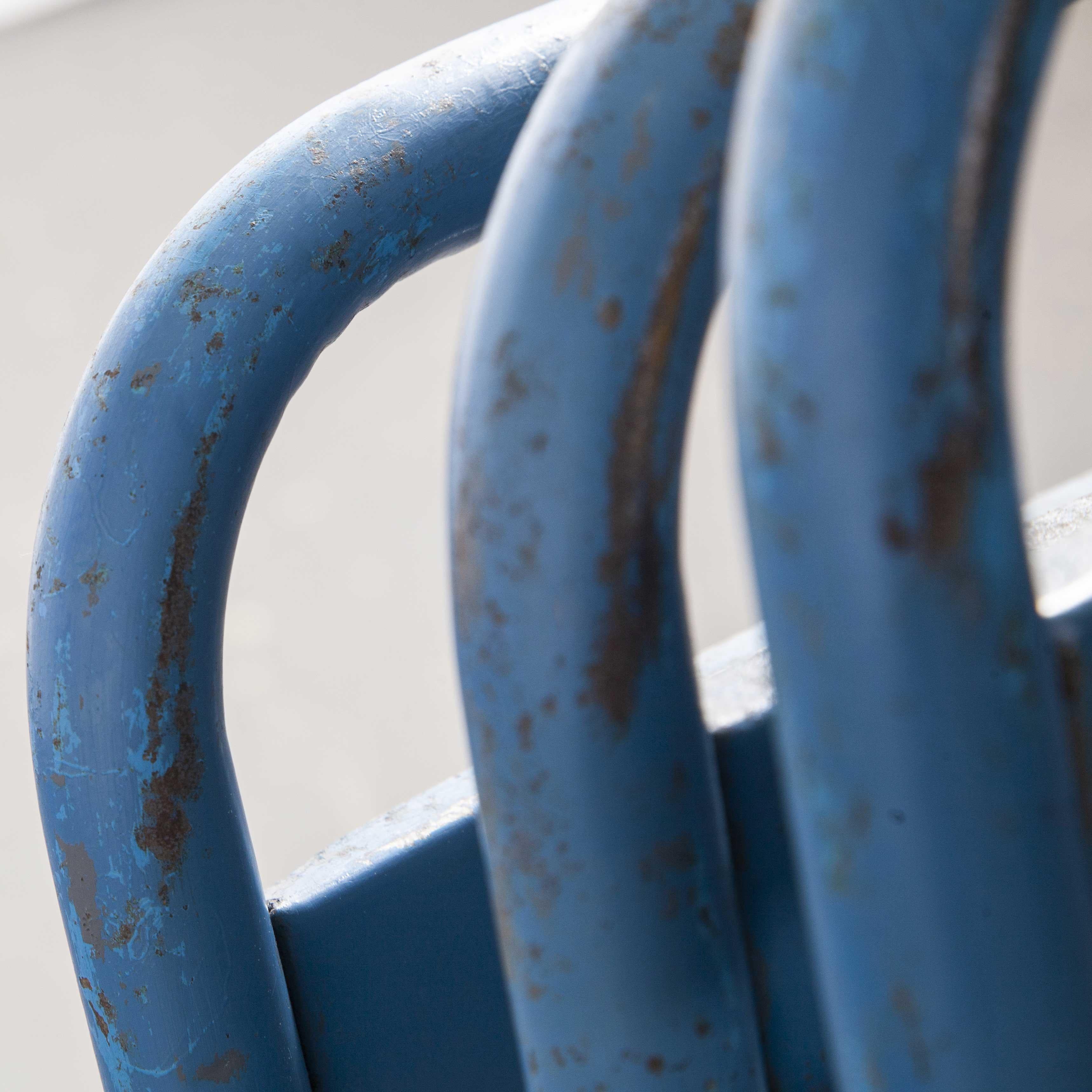 1950s Original Blue French Tolix T2 Metal Café Dining Chair, Set of Four 1