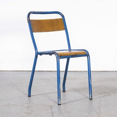 1950er Jahre Original Blauer französischer Tolix Holzsitz Metall-Bistro-Esszimmerstuhl, T-Set