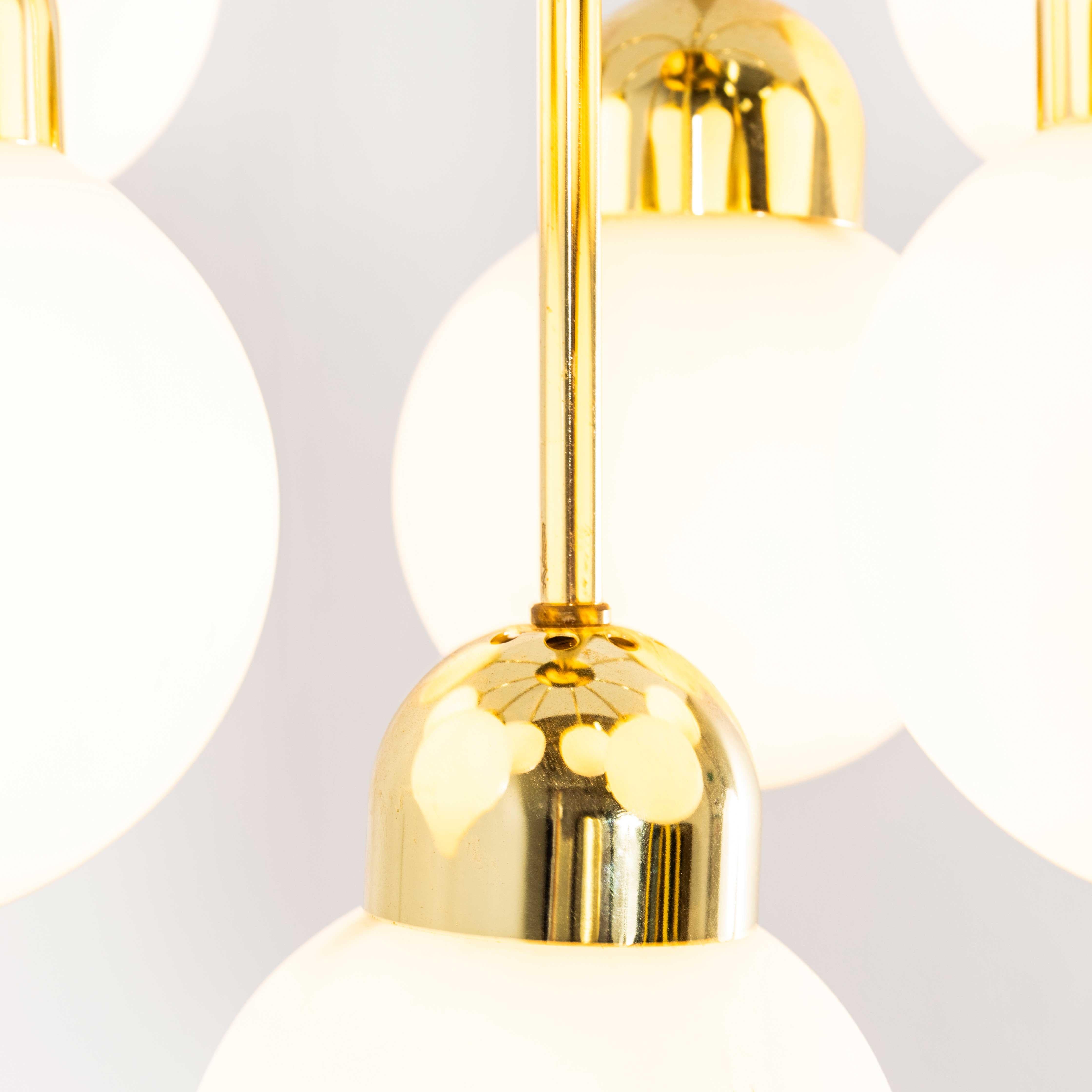 1950's Original Brass And Opal Globe Pendant Chandelier For Sale 5