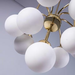 1950's Original Brass And Opal Globe Pendant Chandelier