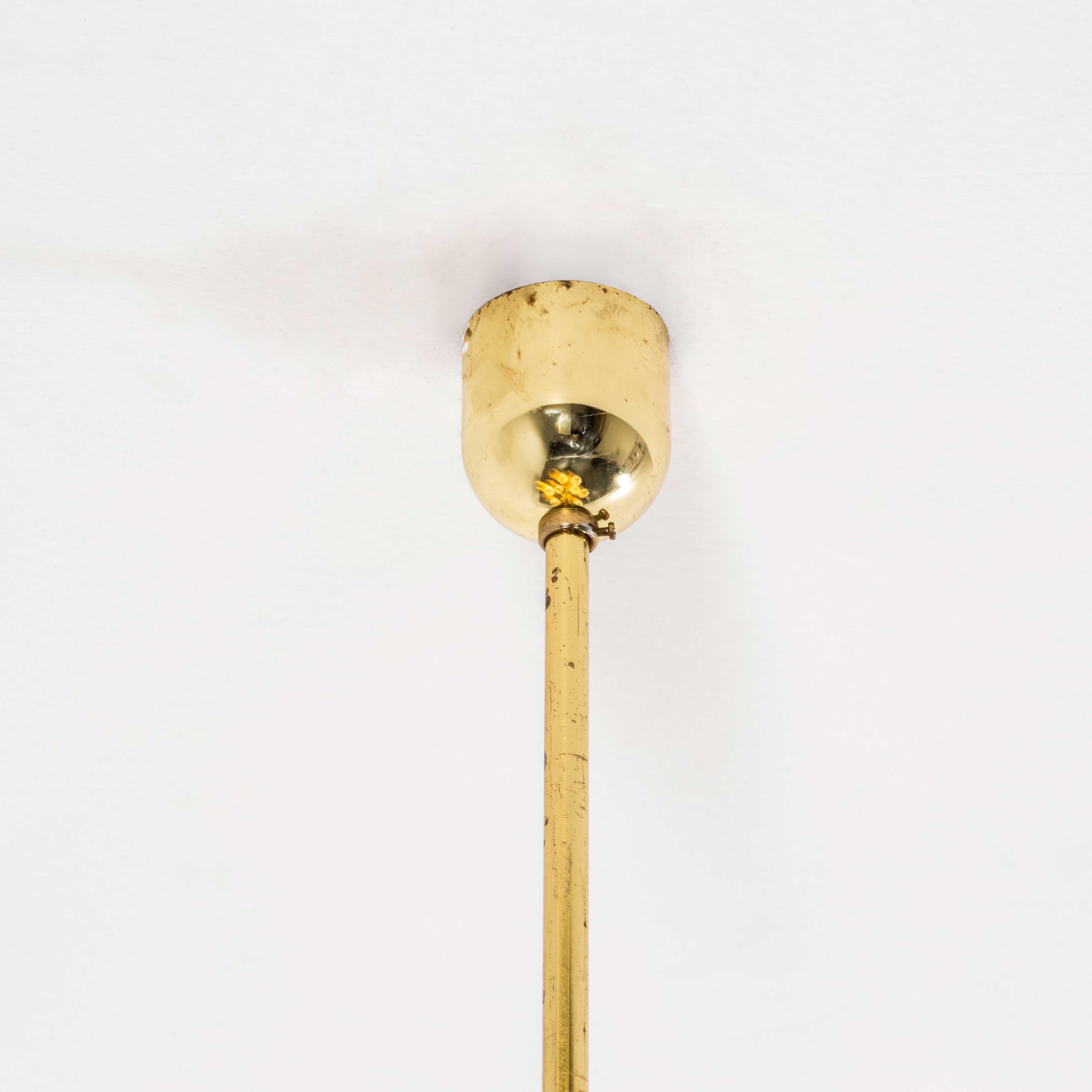 1950's Original Brass And Opal Globe Pendant Chandelier For Sale 1