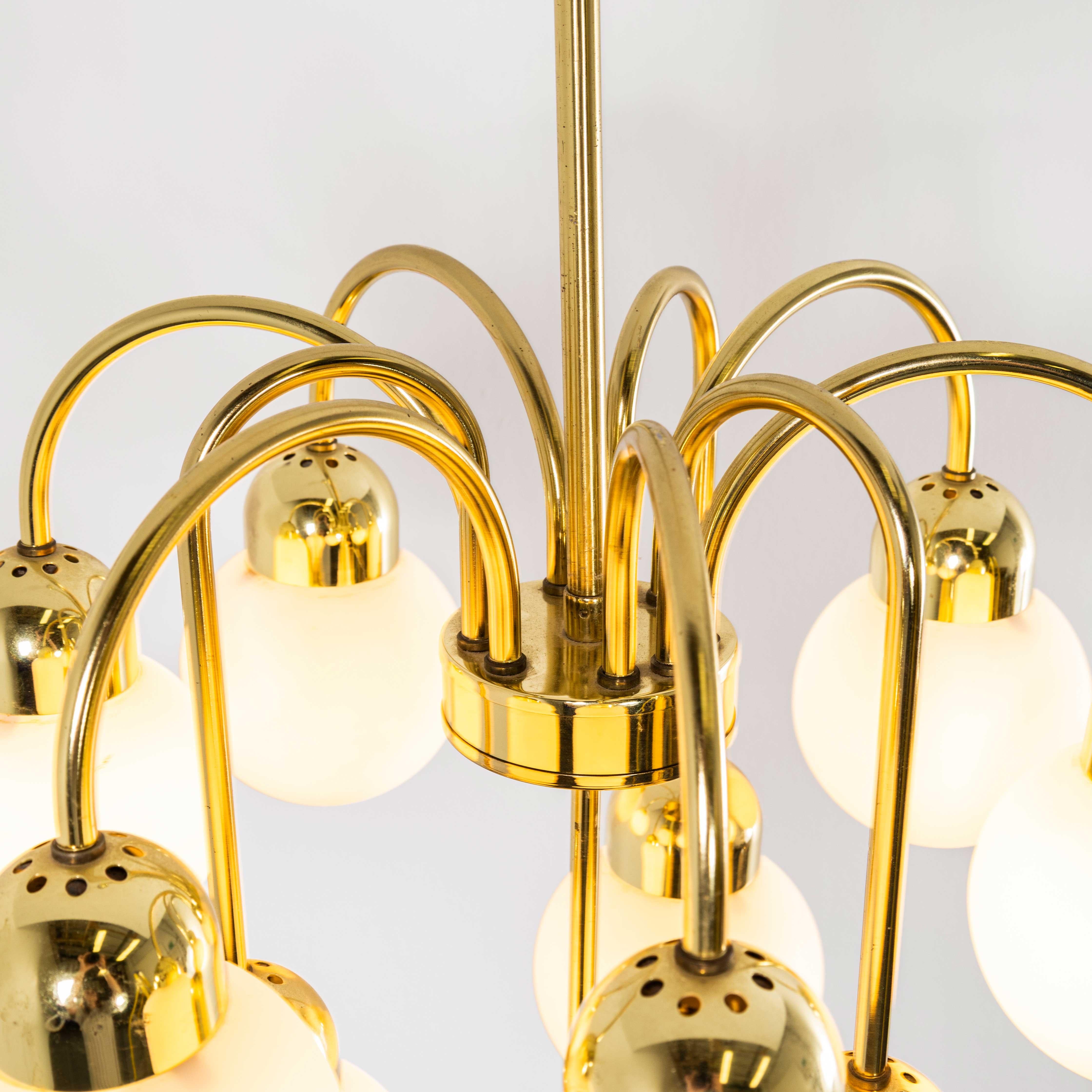 1950's Original Brass And Opal Globe Pendant Chandelier For Sale 2