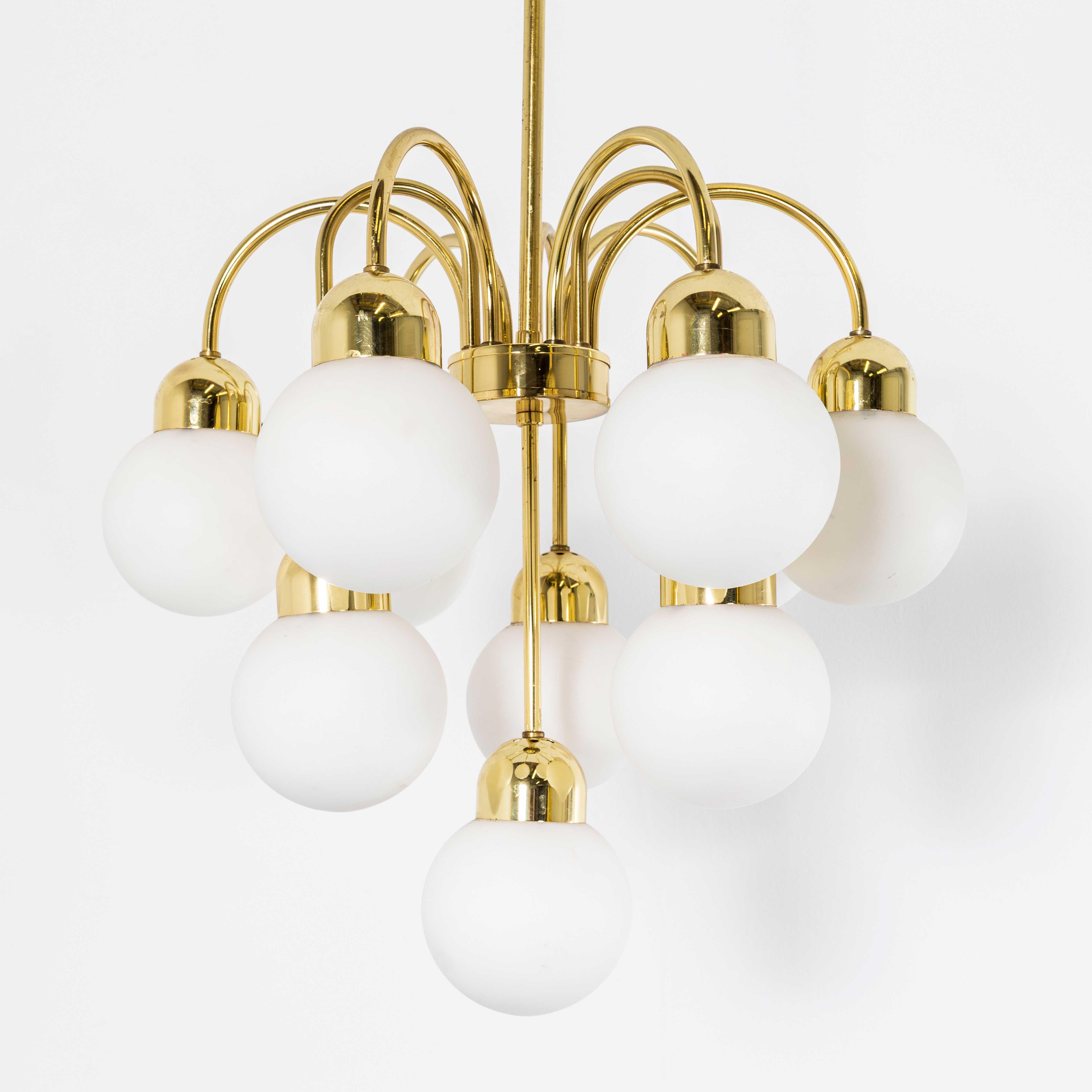 1950's Original Brass And Opal Globe Pendant Chandelier For Sale 3