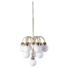 Retro 1950's Original Brass And Opal Globe Pendant Chandelier