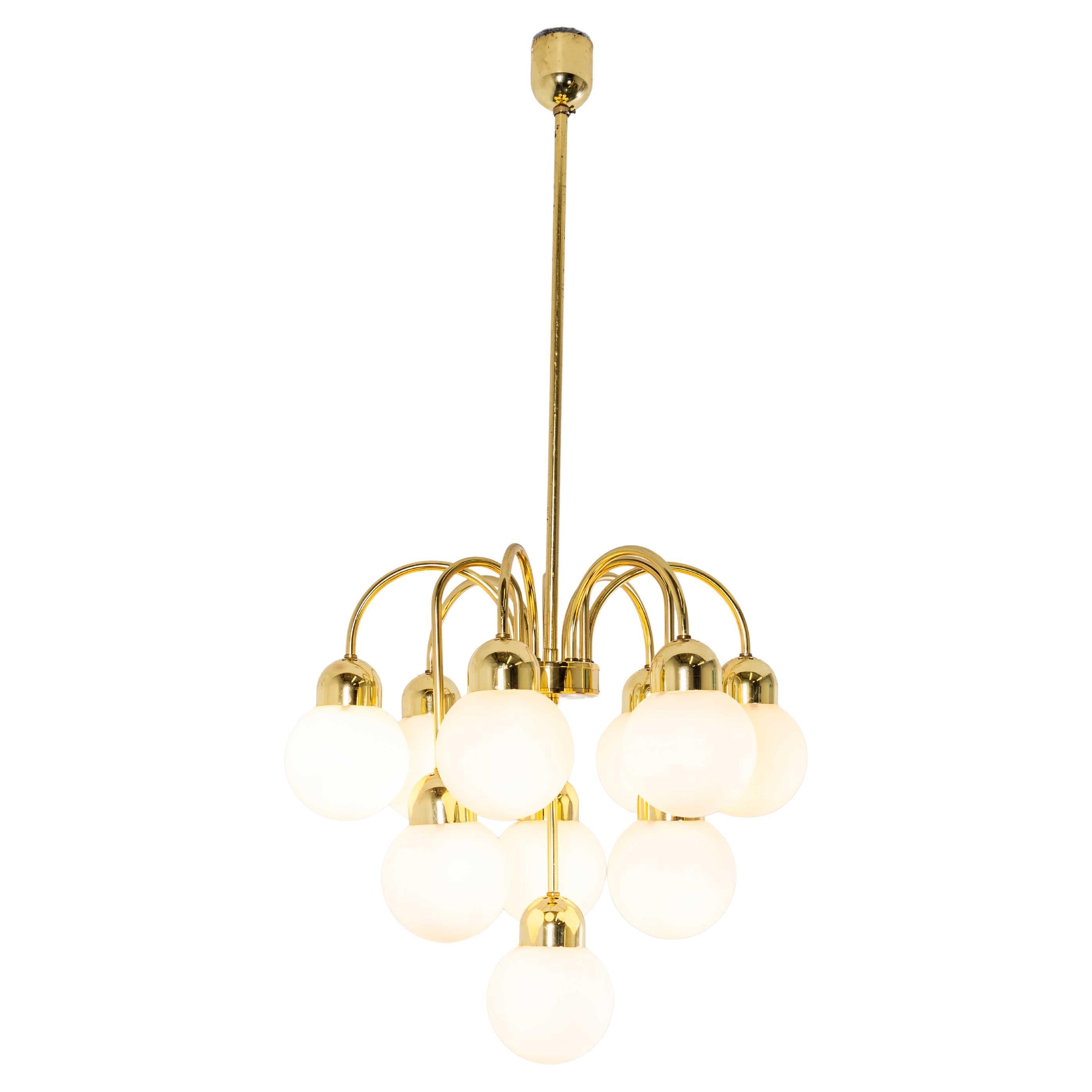 1950's Original Brass And Opal Globe Pendant Chandelier