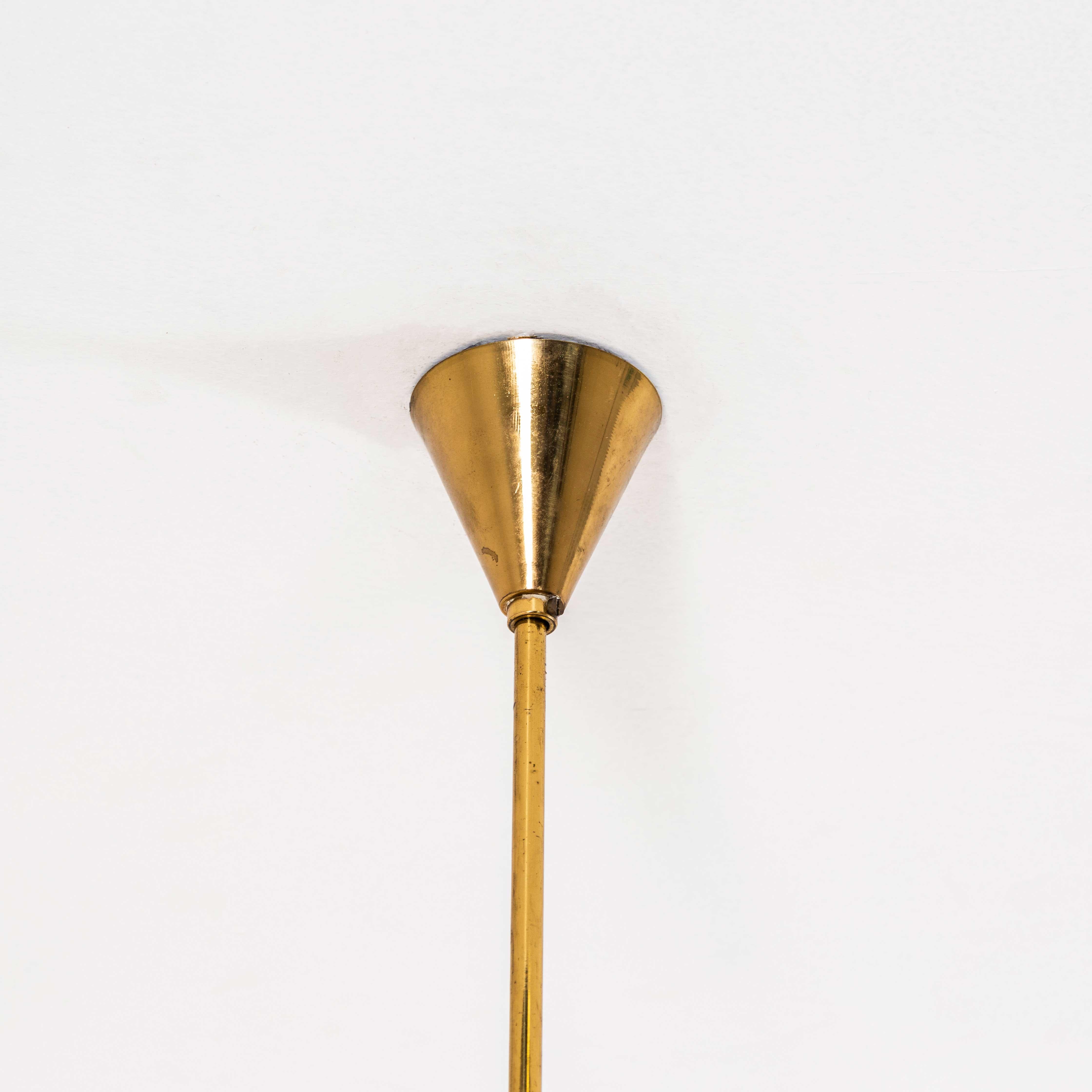 1950’s Original Brass Cone And Opal Globe Pendant Chandelier For Sale 4