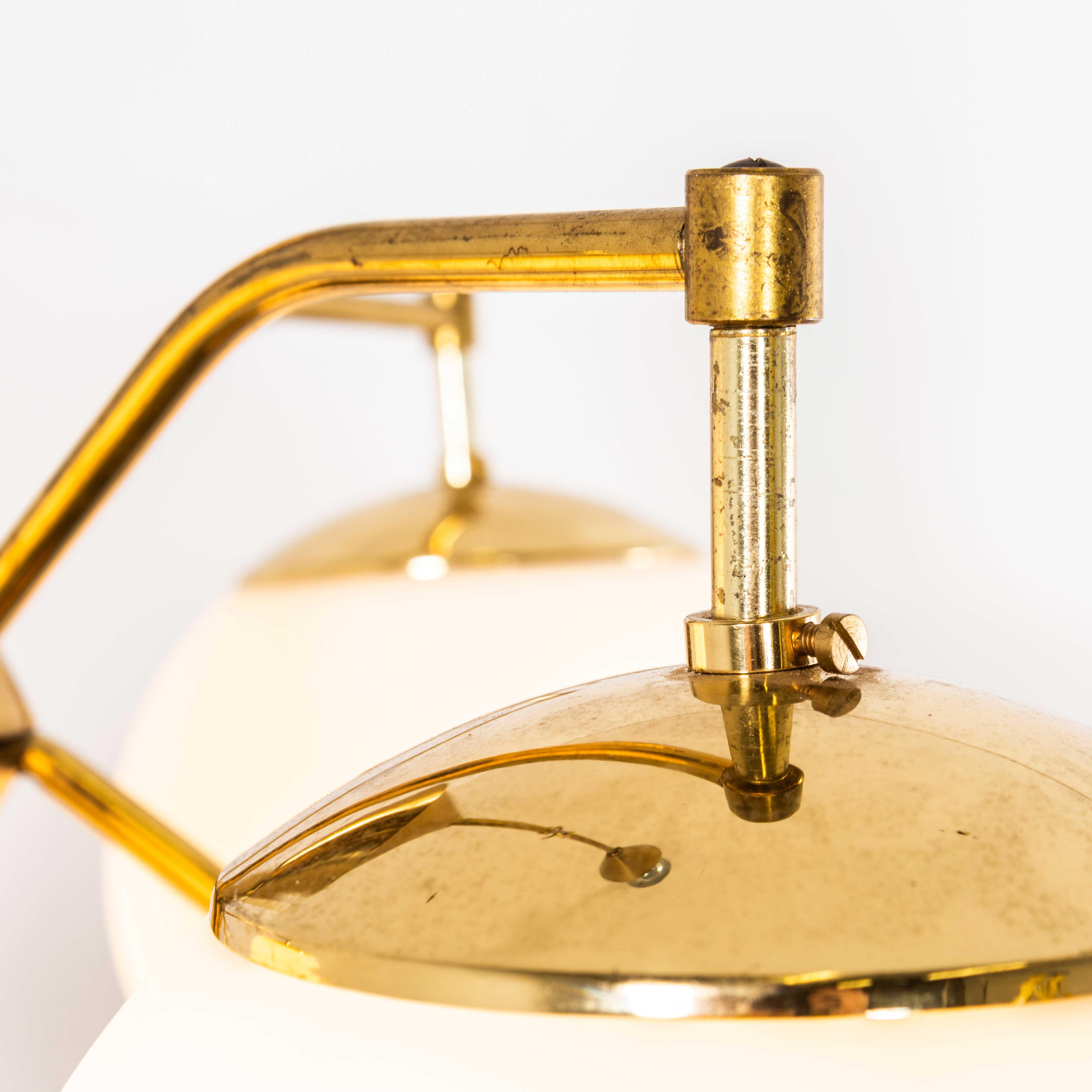 1950’s Original Brass Cone And Opal Globe Pendant Chandelier For Sale 6