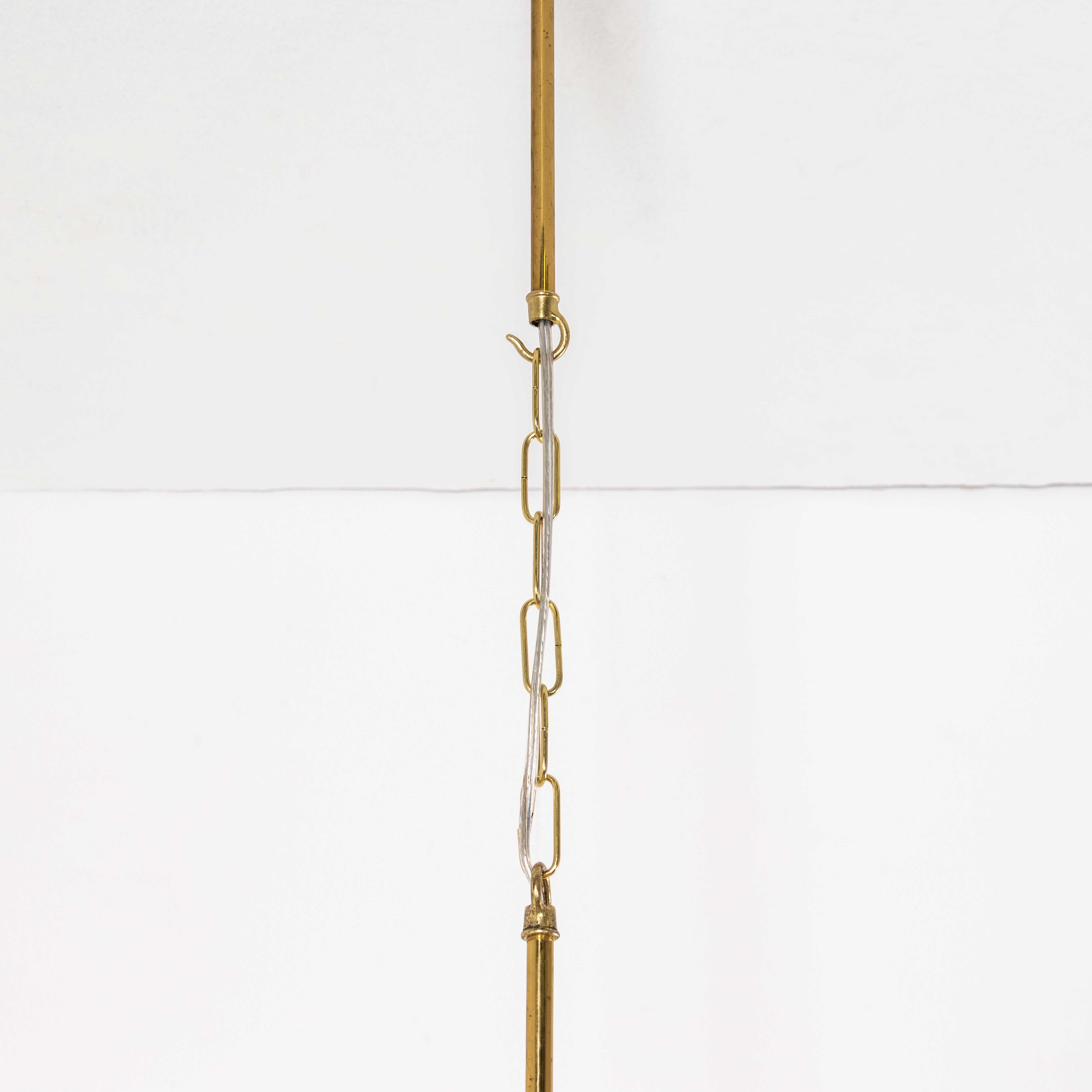 Glass 1950’s Original Brass Cone And Opal Globe Pendant Chandelier For Sale