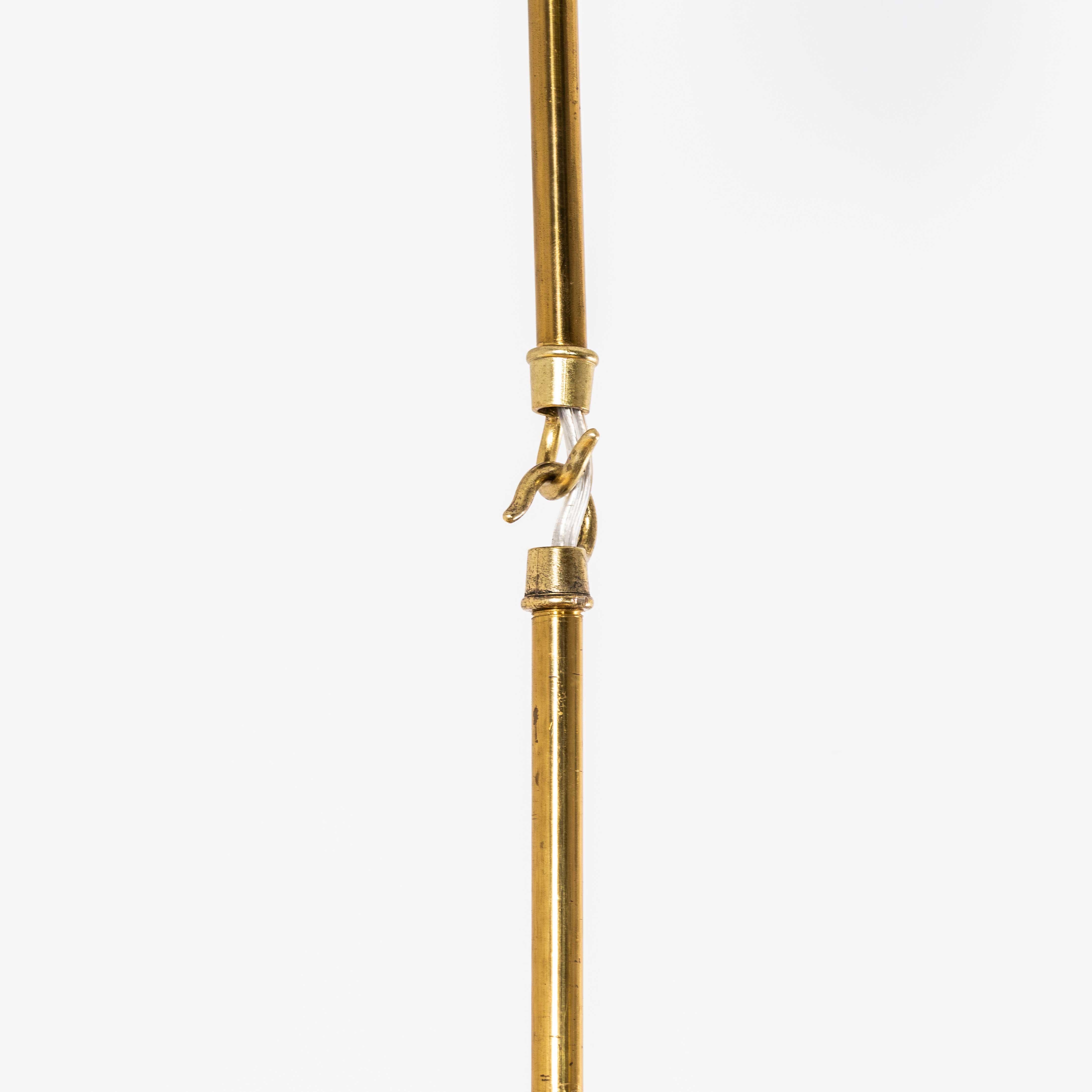 1950’s Original Brass Cone And Opal Globe Pendant Chandelier For Sale 1