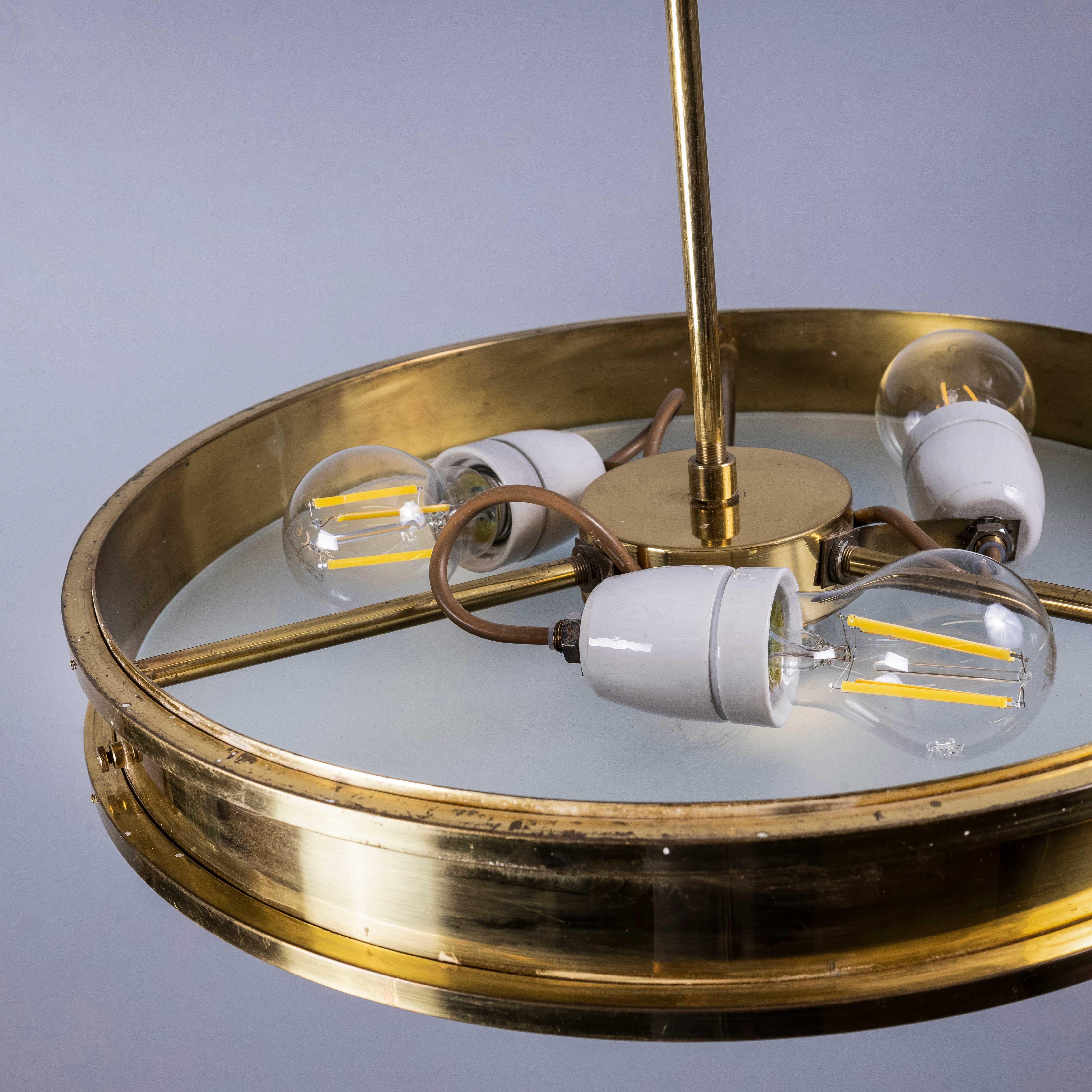 Mid-20th Century 1950's Original Brass Disc Pendant Lamp For Sale