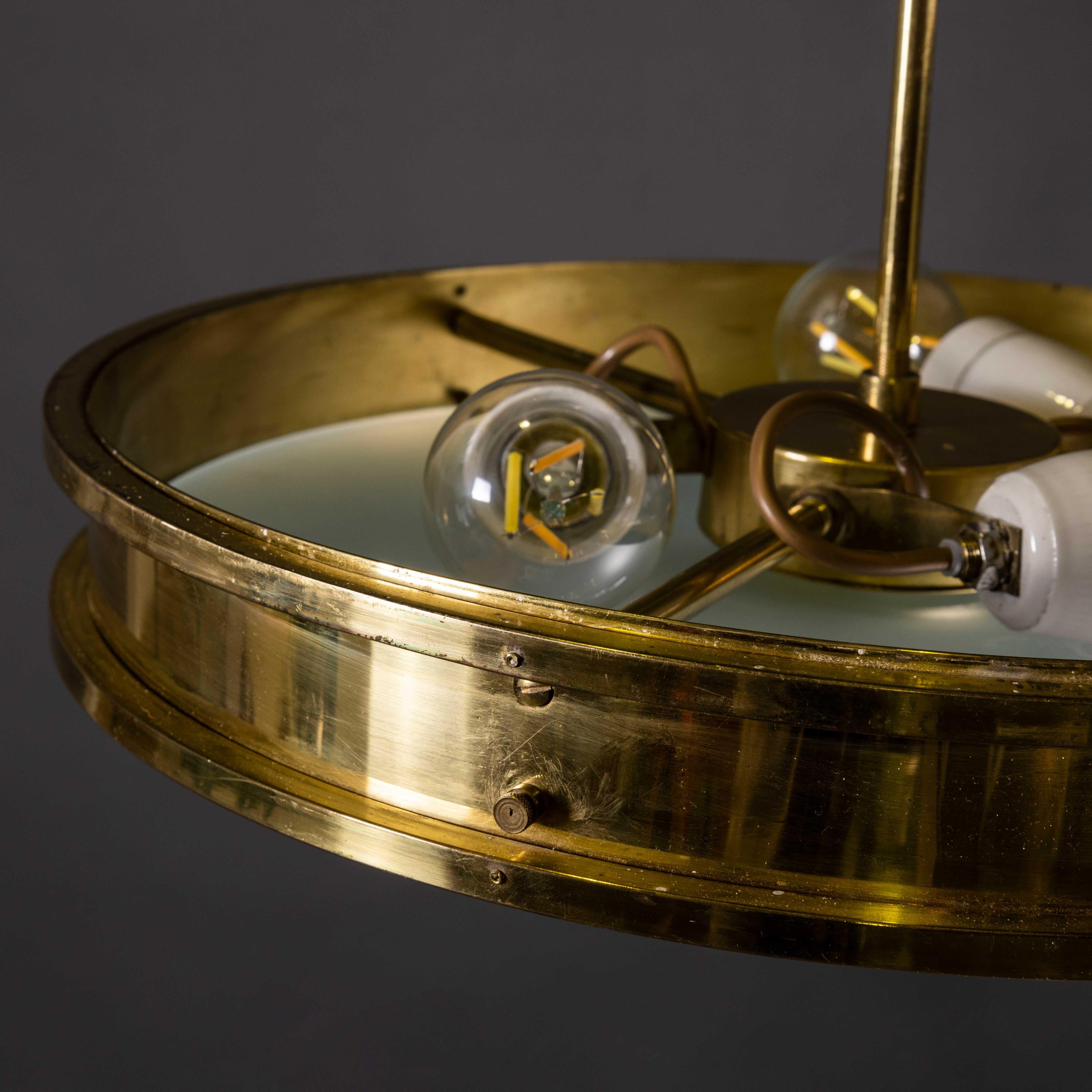 1950's Original Brass Disc Pendant Lamp For Sale 2