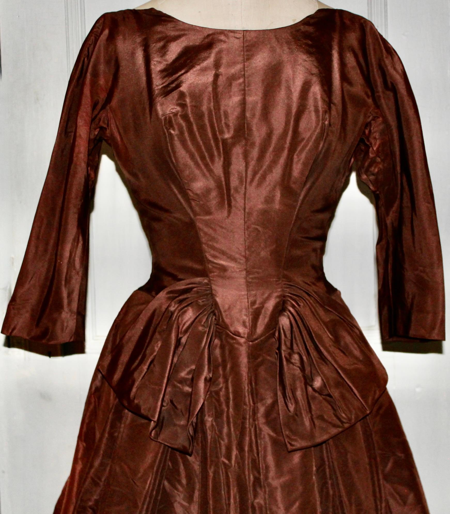 Brown 1950's Original by Rudolf Silk Taffeta Cocktail Dress For Sale