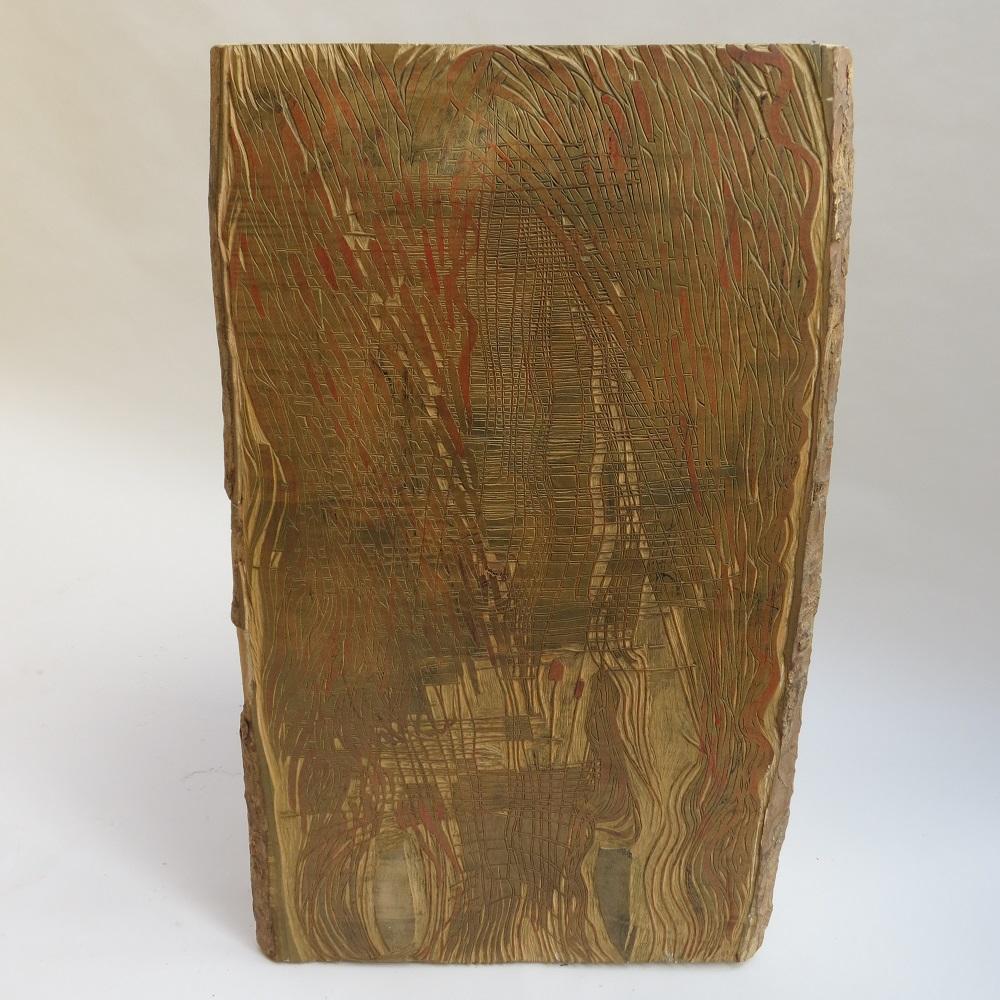 Bloc d'impression original en bois gravé des années 1950 par Pauline Jacobsen. Très joliment détaillé, sculpté à la main dans du bois de tilleul puis utilisé pour l'impression. Exceptionnellement bien sculpté. L'artiste utilisait souvent le grain du