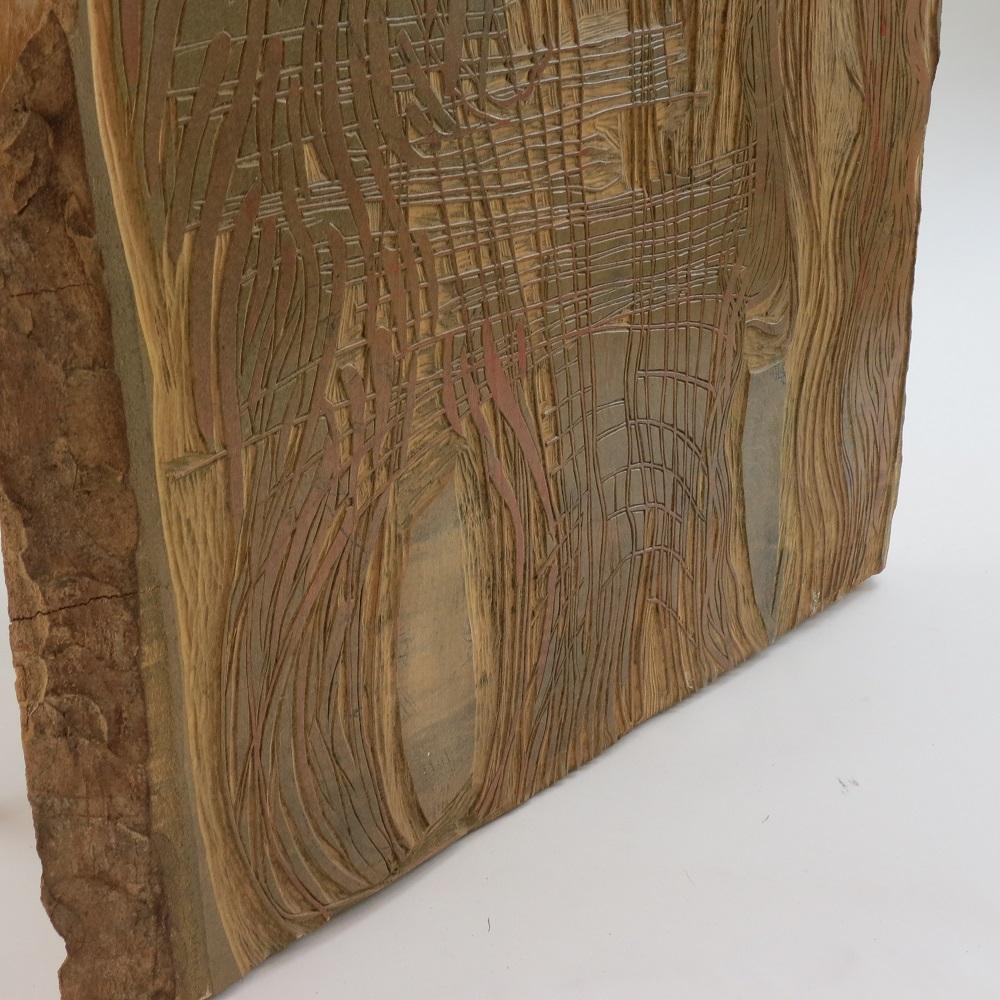 Sculpté à la main 1950s Original Wooden print Block by Pauline Jacobsen Noli me Tangere en vente