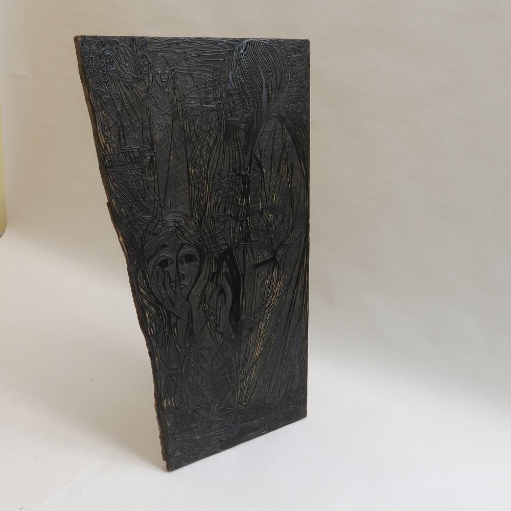 1950s Original Carved Wooden Wall Hanging Print Block Pauline Jacobsen Lazareth 1